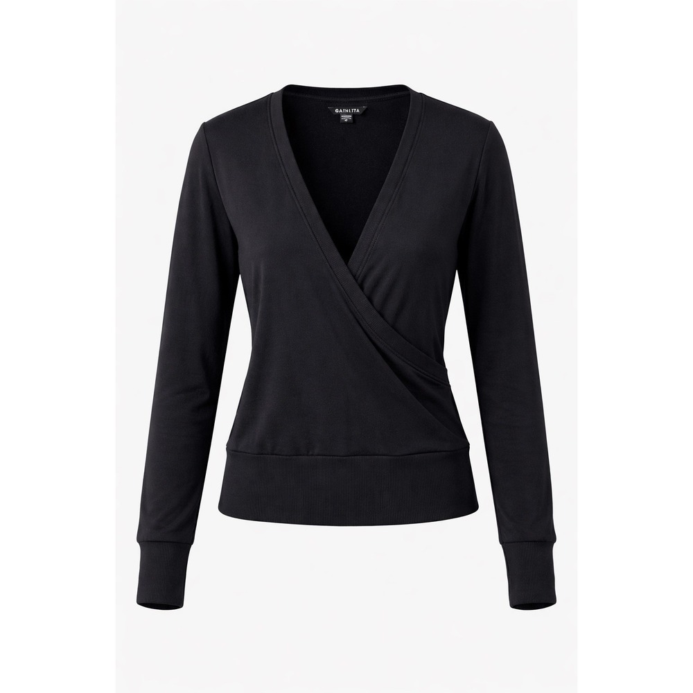 Athleta Odyssey V-neck Wrap Top Womens S Black Surplice Long Sleeve Athleisure
